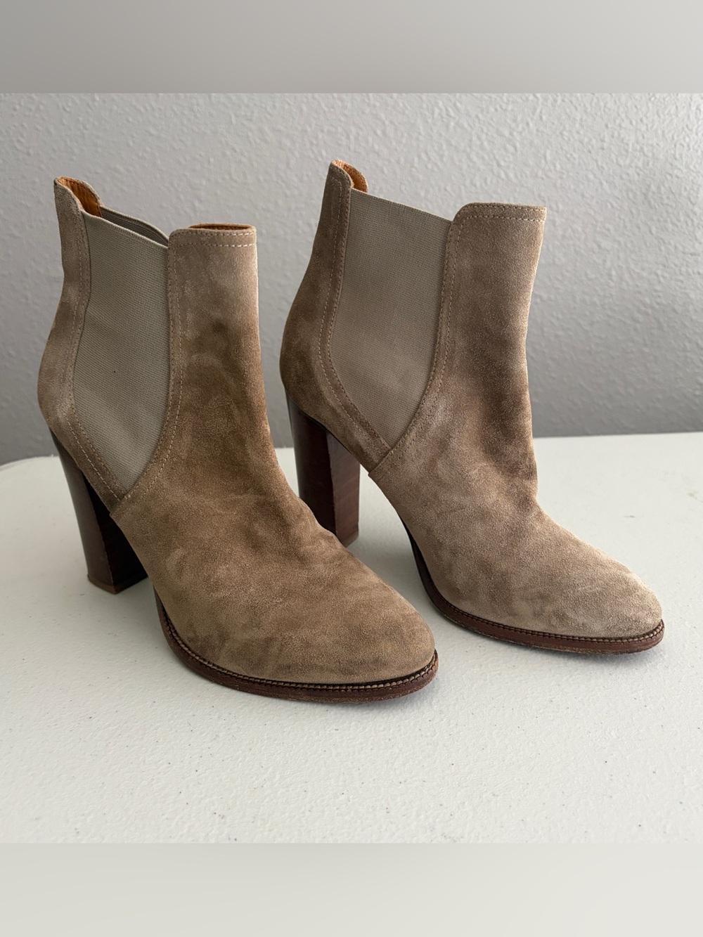 Ralph Lauren Purple Label Suede Leather Chelsea Ankle Boots Italy 40 B Taupe